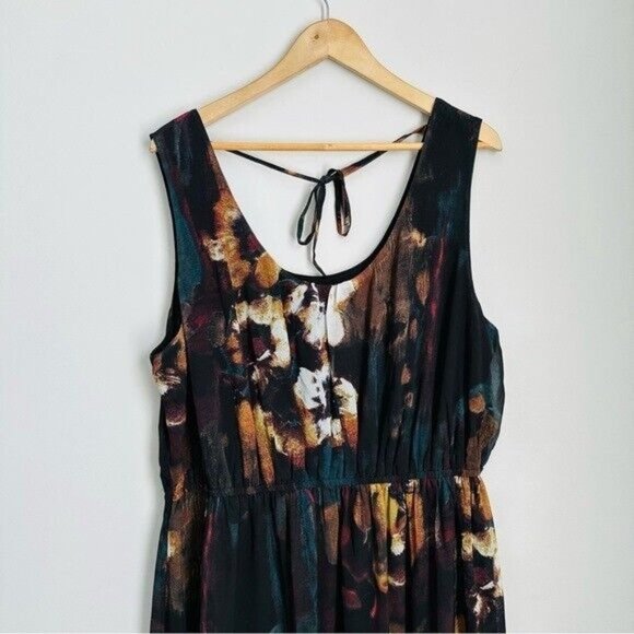 Monroe & Main Brown Orange Turquoise Skin Tie Maxi Dress Summer Cruise SZ 2X - Picture 3 of 9